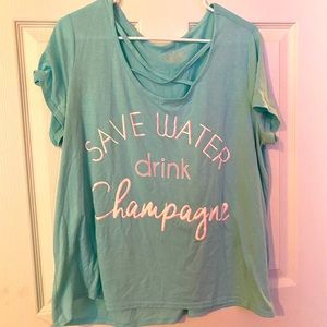 Boutique- Light Blue “Save Water drink Champagne” Shirt
